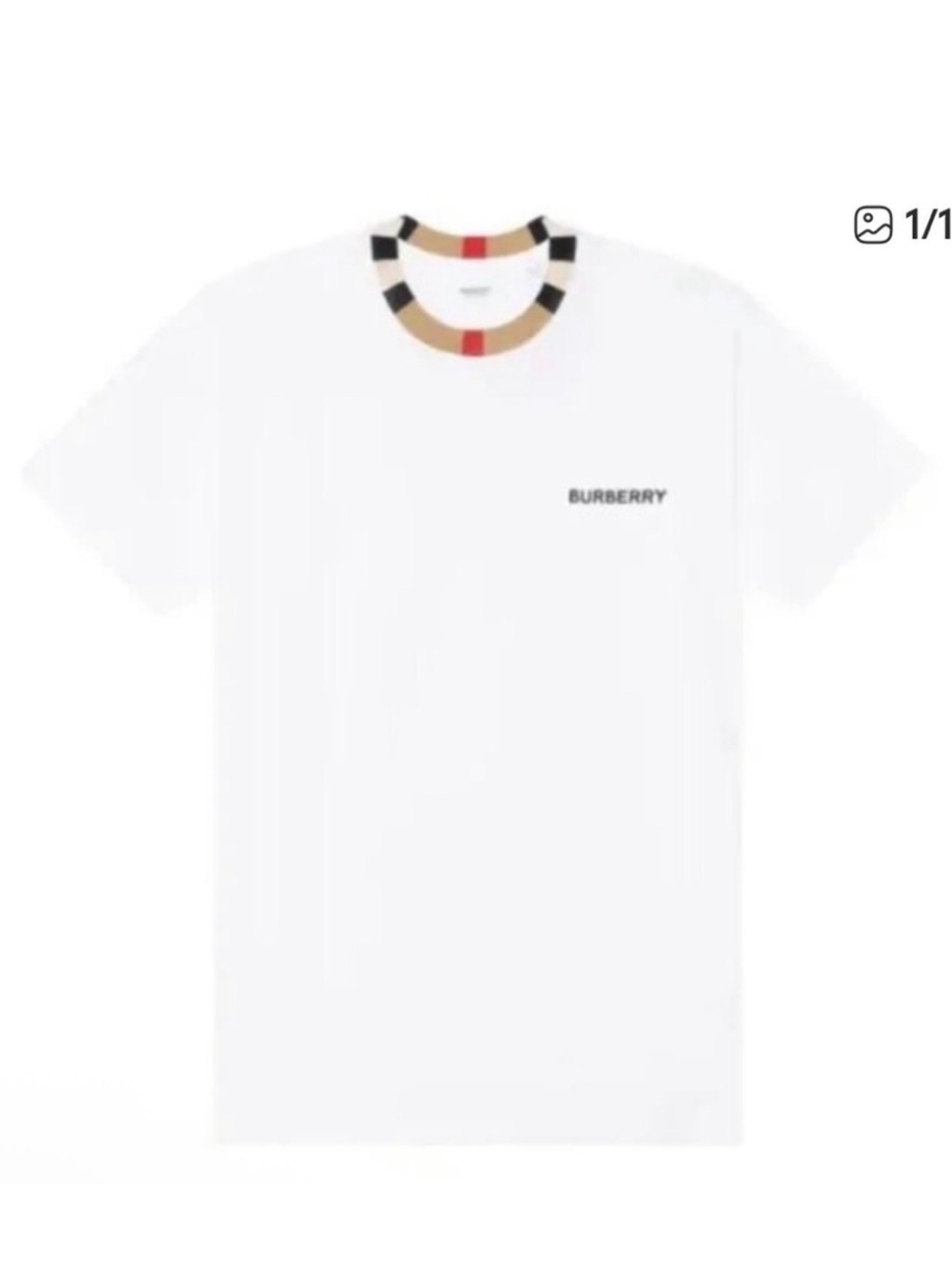 Burberry White Short-Sleeve Tee with Beige Black and Red Check Collar NWOT